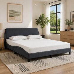 Stylish Grey Velvet Queen Bed Frame with Integrated Headboard