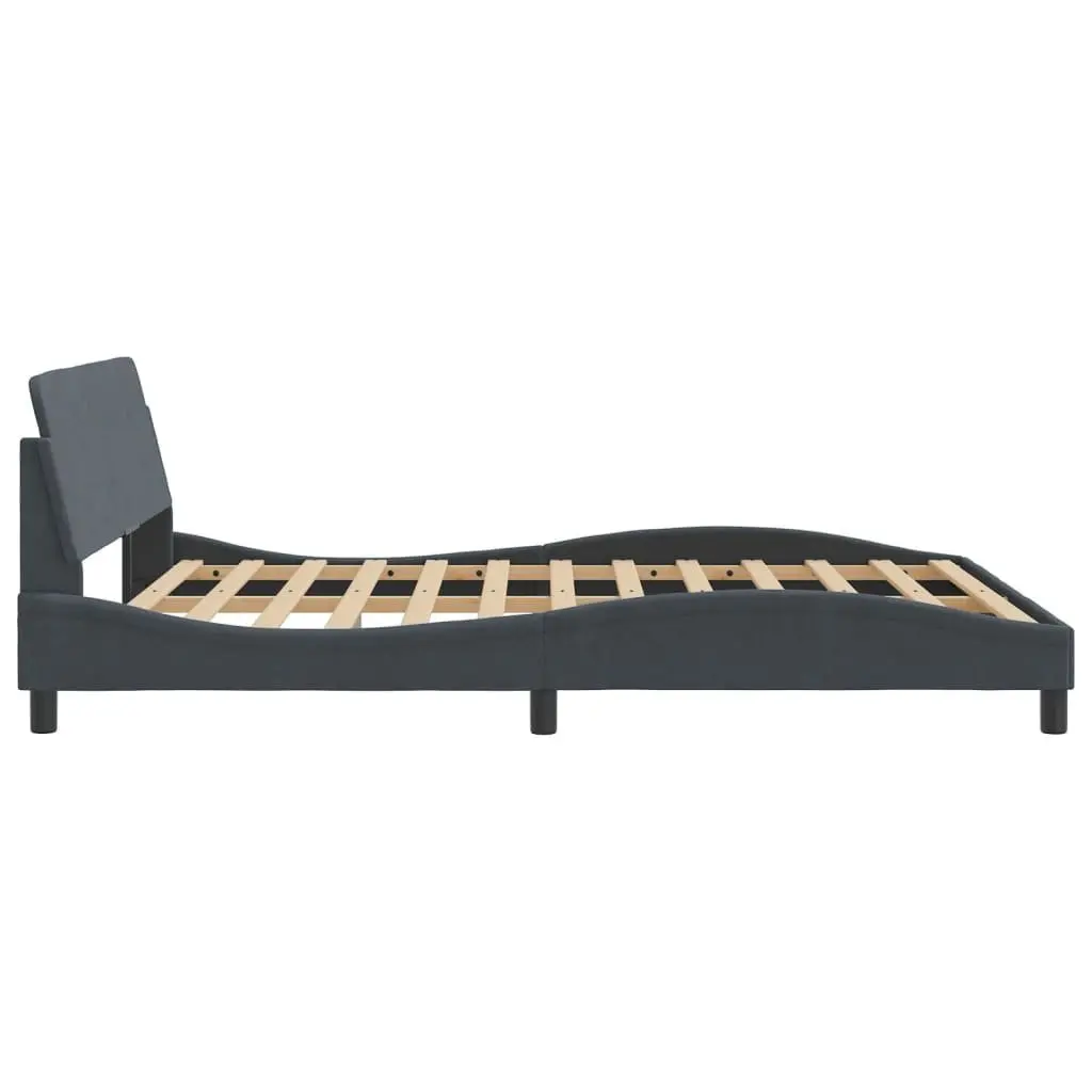 Queen Bed Frame Grey Velvet Upholstered Headboard Plywood Slats Modern Bedroom