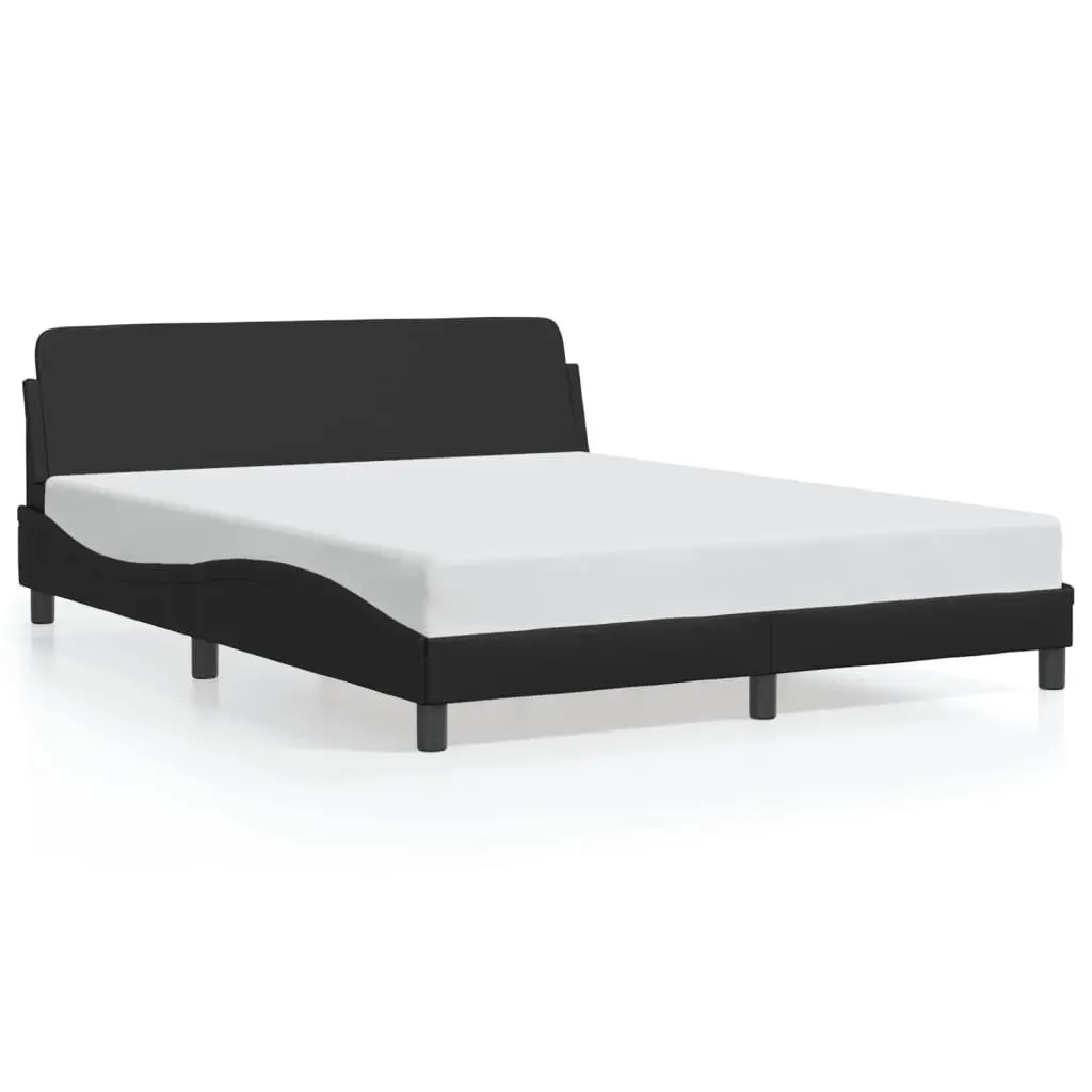 Queen Bed Frame 152x203cm Black Faux Leather Upholstered Headboard Supportive Construction