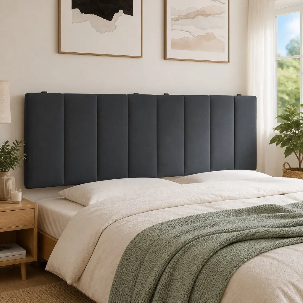 Headboard Cushion 153cm Grey Velvet Foam Filled Backrest Pillow Support