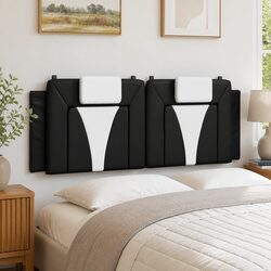 Headboard Cushion Black White 137cm Double Bed Faux Leather Wall Mounted Pillow