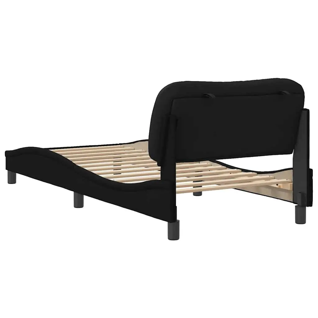 Fabric Bed Frame 90x190 cm Cushioned Headboard Plywood Slats Black Modern