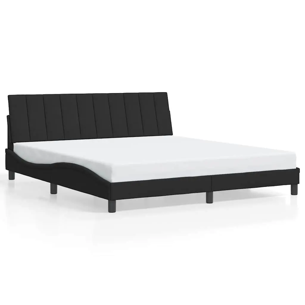 King Bed Frame 180x200 cm Velvet Black Soft Upholstered Headboard Slatted Base