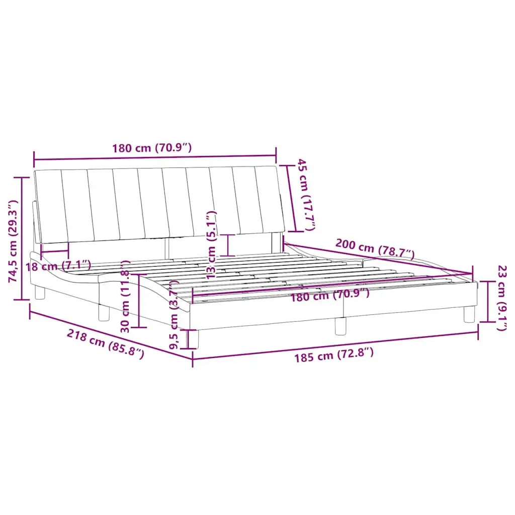 King Bed Frame 180x200 cm Velvet Black Soft Upholstered Headboard Slatted Base