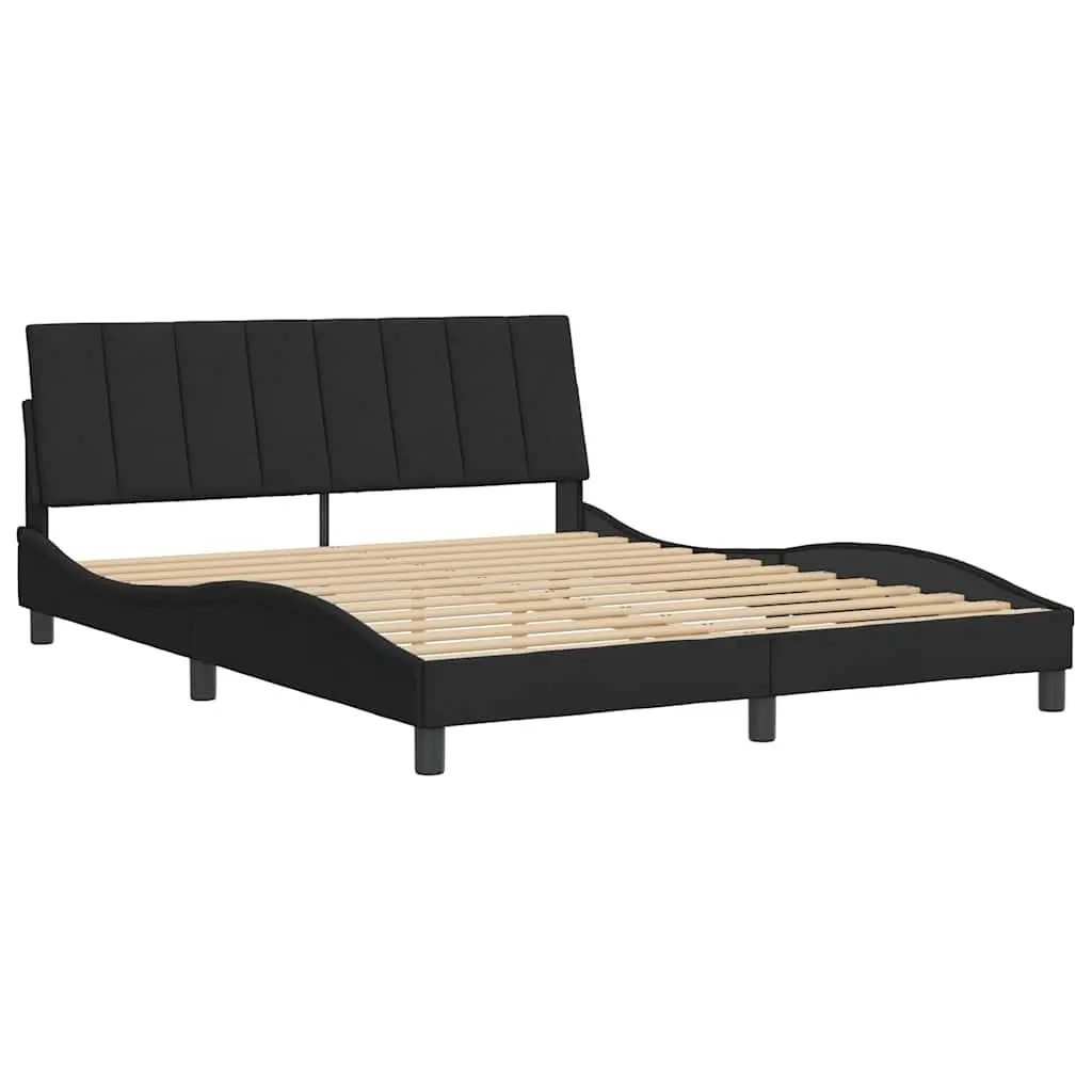 Queen Bed Frame 152x203cm Black Velvet Upholstered Foam Padded Headboard Plywood Slats