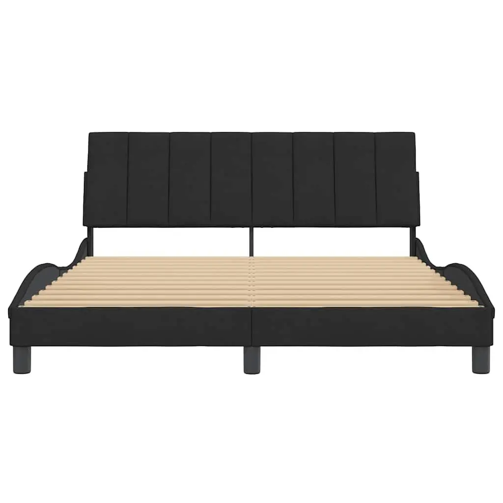 Queen Bed Frame 152x203cm Black Velvet Upholstered Foam Padded Headboard Plywood Slats