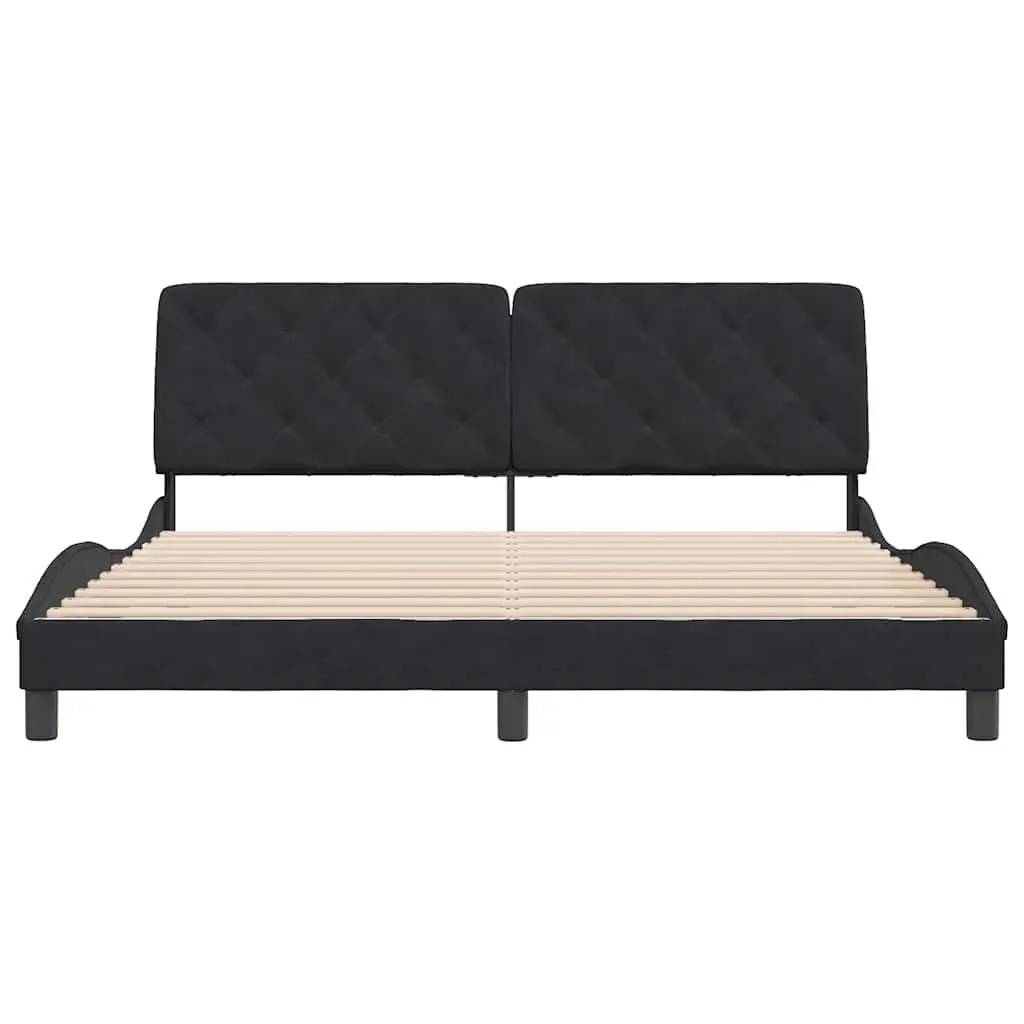 Bed Frame 180x200 cm Velvet Upholstered Headboard Plywood Slats