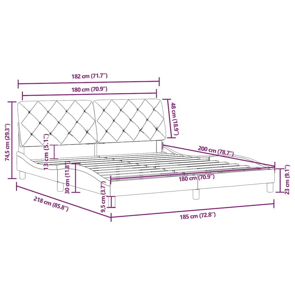 Bed Frame 180x200 cm Velvet Upholstered Headboard Plywood Slats