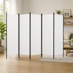 5-Panel Room Divider White Freestanding Folding Privacy Screen Partition
