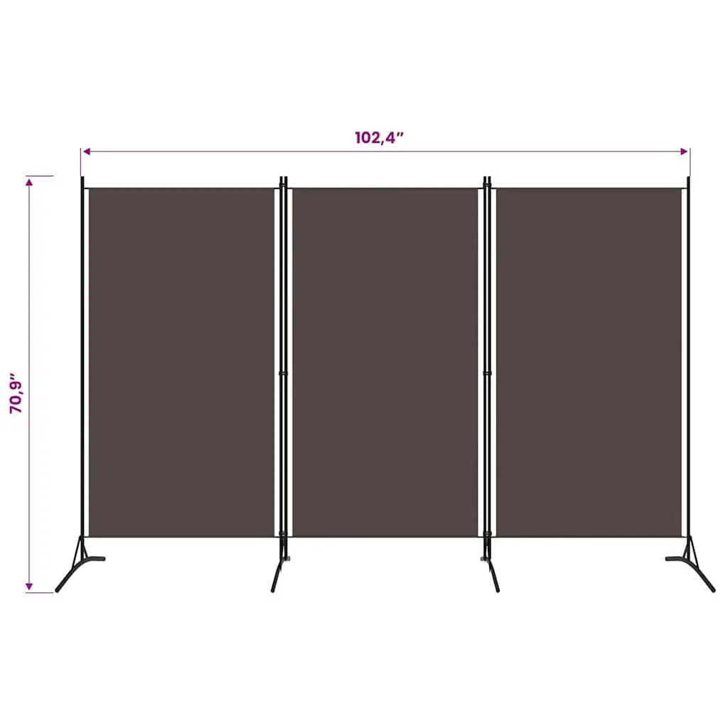 3 Panel Folding Screen Partition Fabric Brown 260x180cm Room Divider