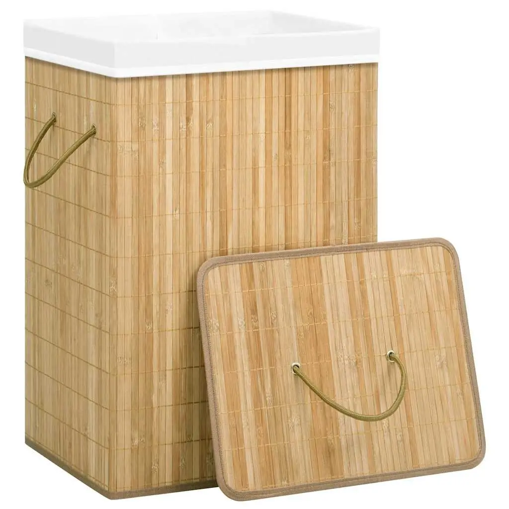 Bamboo Laundry Basket 72L 2 Sections Foldable Hamper Storage Bin