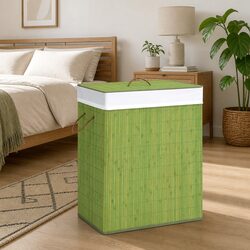 Bamboo Laundry Basket 2 Sections Green Storage Hamper Household Organiser