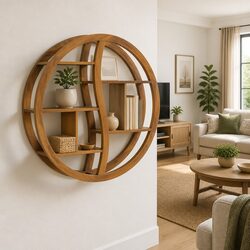 Yin Yang Wall Shelf Solid Teak Wood Storage Display Organiser Home Decor