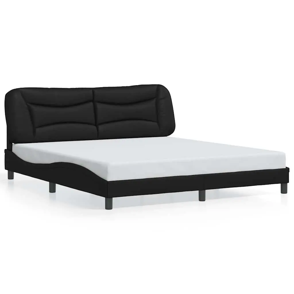 King Bed Frame 180x200cm Black Faux Leather Upholstery Slatted Base System