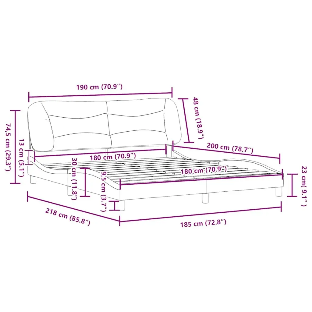King Bed Frame 180x200cm Black Faux Leather Upholstery Slatted Base System
