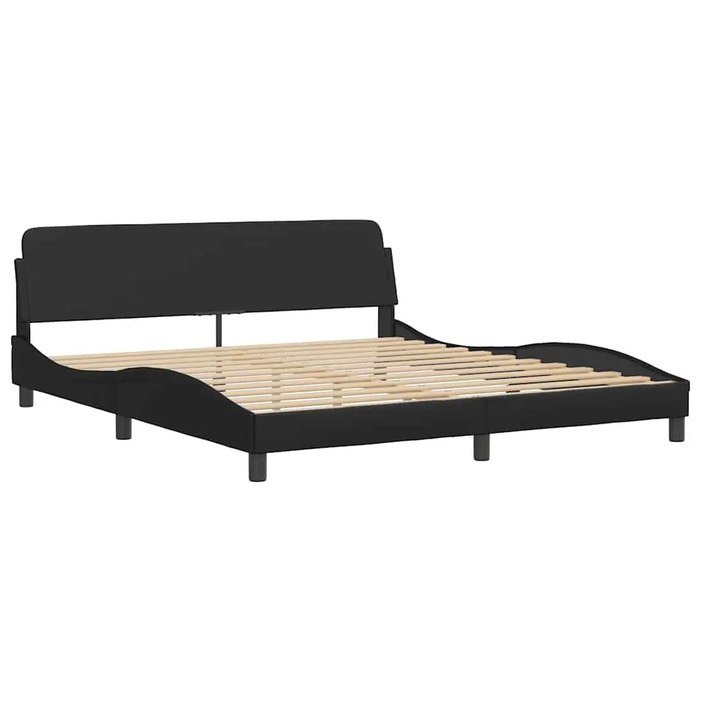 King Bed Frame 180x200cm Black Faux Leather Upholstery Slatted Base System