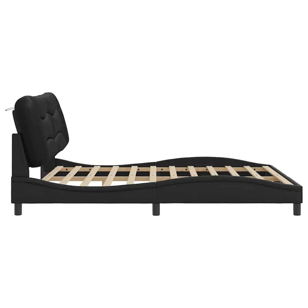 King Bed Frame 180x200cm Black Faux Leather Upholstery Slatted Base System
