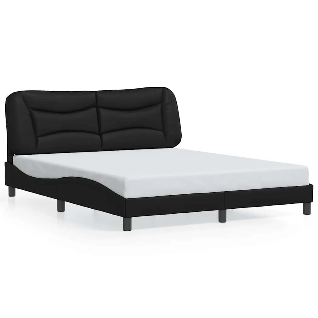 Queen Bed Frame 152x203 cm Black Faux Leather Upholstery Padded Headboard