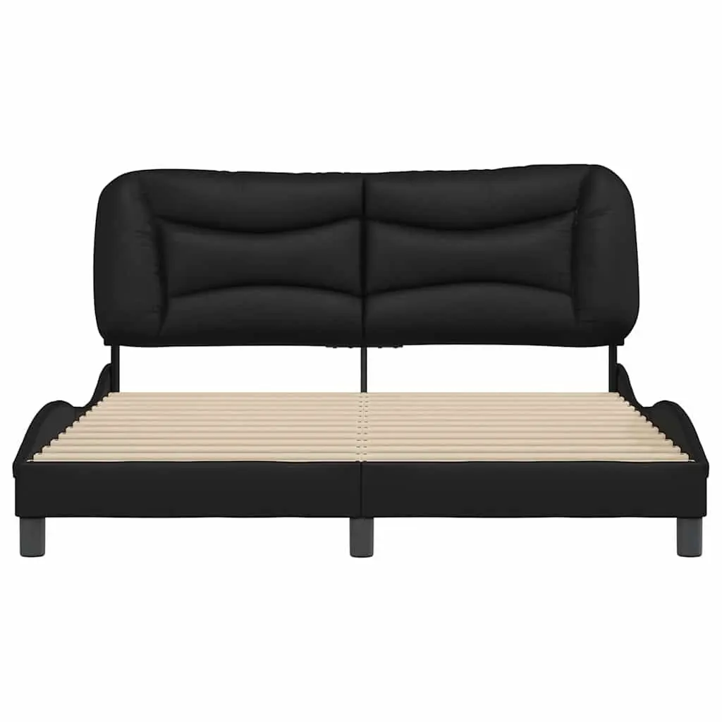 Queen Bed Frame 152x203 cm Black Faux Leather Upholstery Padded Headboard