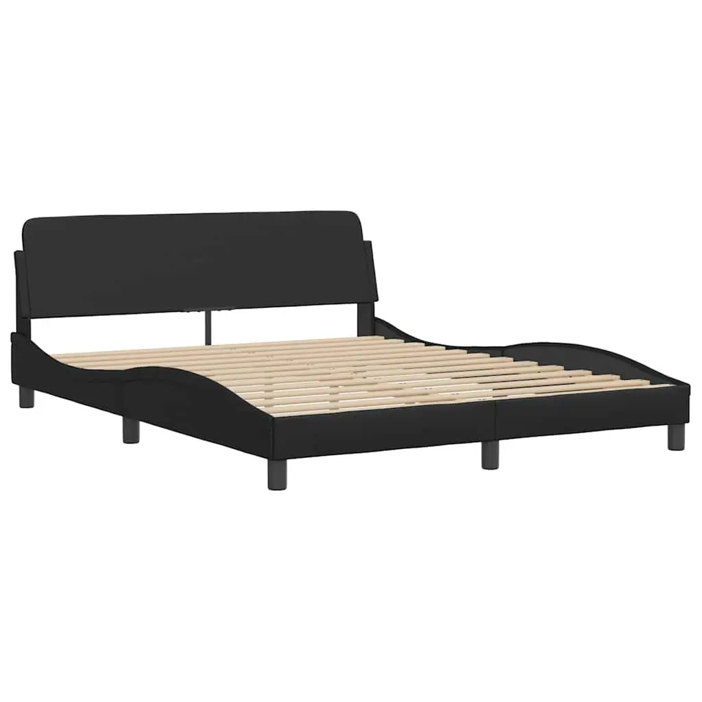 Queen Bed Frame 152x203 cm Black Faux Leather Upholstery Padded Headboard