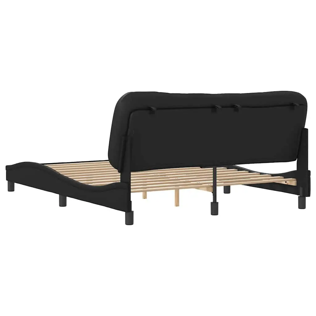 Queen Bed Frame 152x203 cm Black Faux Leather Upholstery Padded Headboard