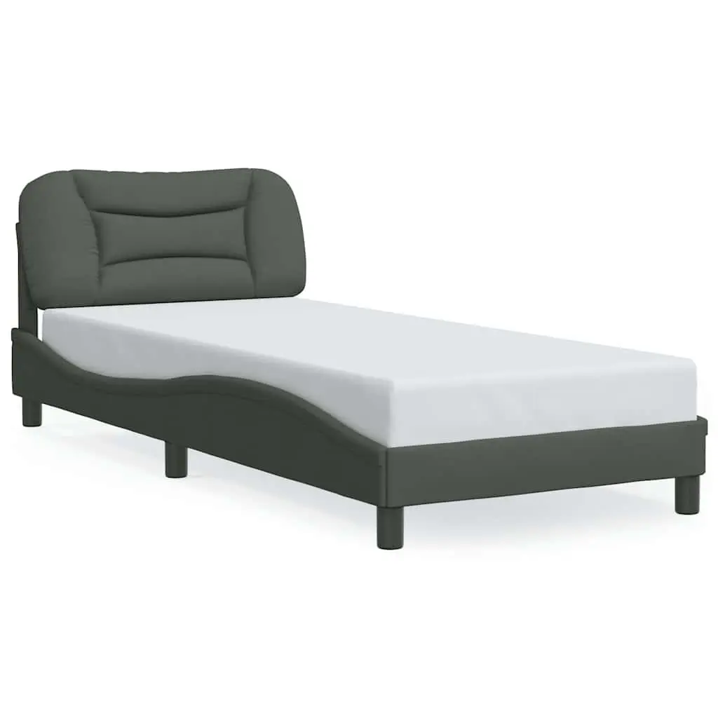 Fabric Bed Frame 90 x 190 cm Grey Cushioned Headboard Slatted Base Modern Bedroom Furniture