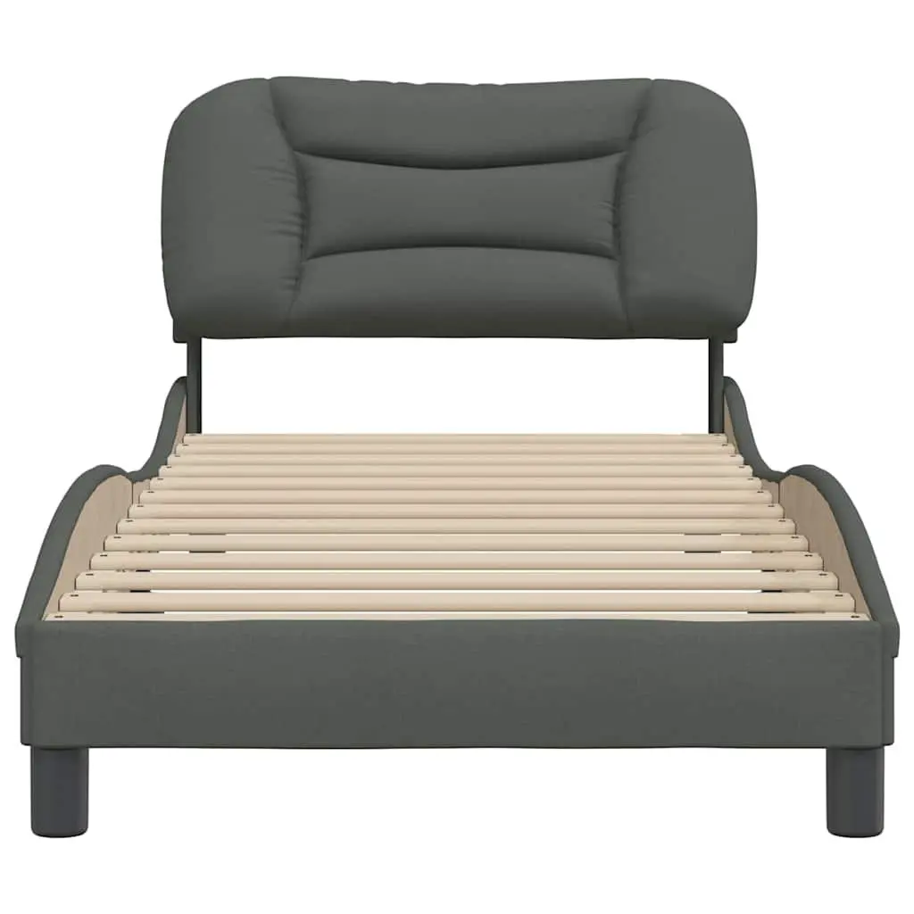 Fabric Bed Frame 90 x 190 cm Grey Cushioned Headboard Slatted Base Modern Bedroom Furniture