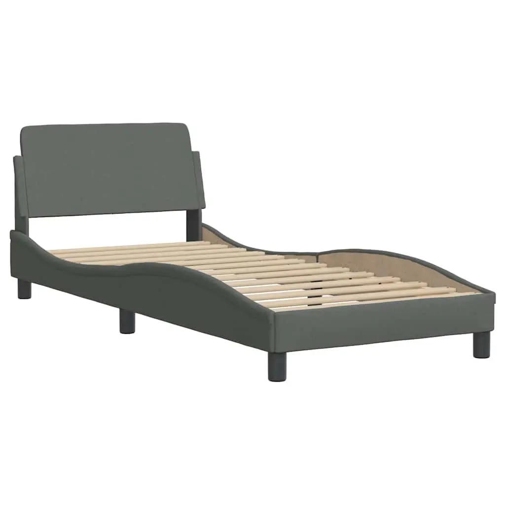 Fabric Bed Frame 90 x 190 cm Grey Cushioned Headboard Slatted Base Modern Bedroom Furniture