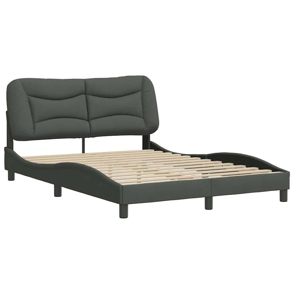 Queen Bed Frame 152x203cm Grey Fabric Upholstered Headboard Plywood Slats