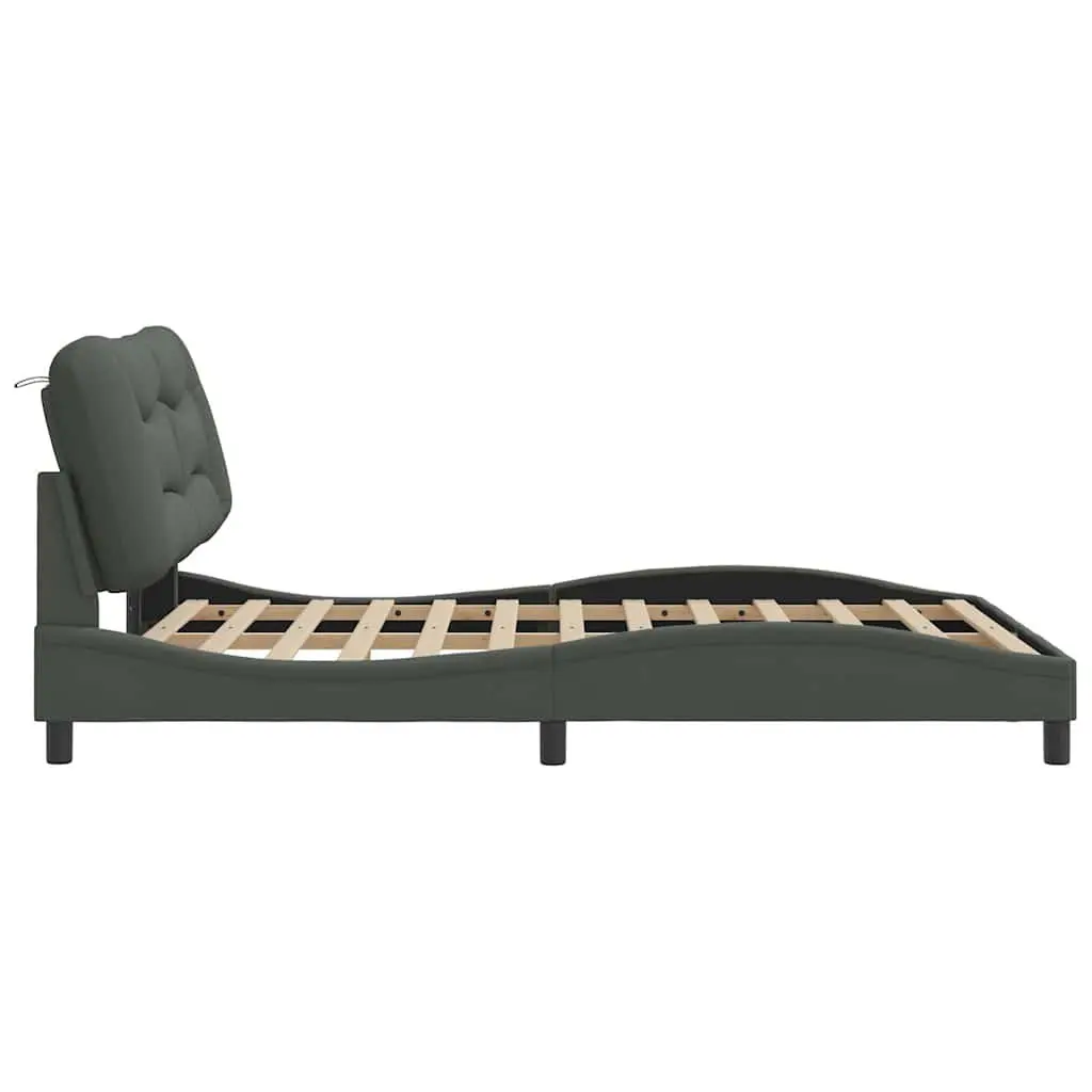 Queen Bed Frame 152x203cm Grey Fabric Upholstered Headboard Plywood Slats