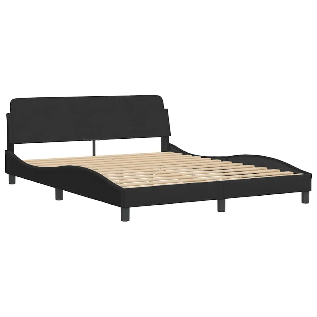 Queen Bed Frame 152x203cm Black Velvet Headboard Plywood Slats