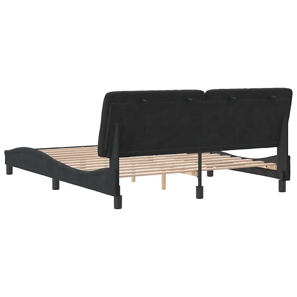 Queen Bed Frame 152x203cm Black Velvet Headboard Plywood Slats