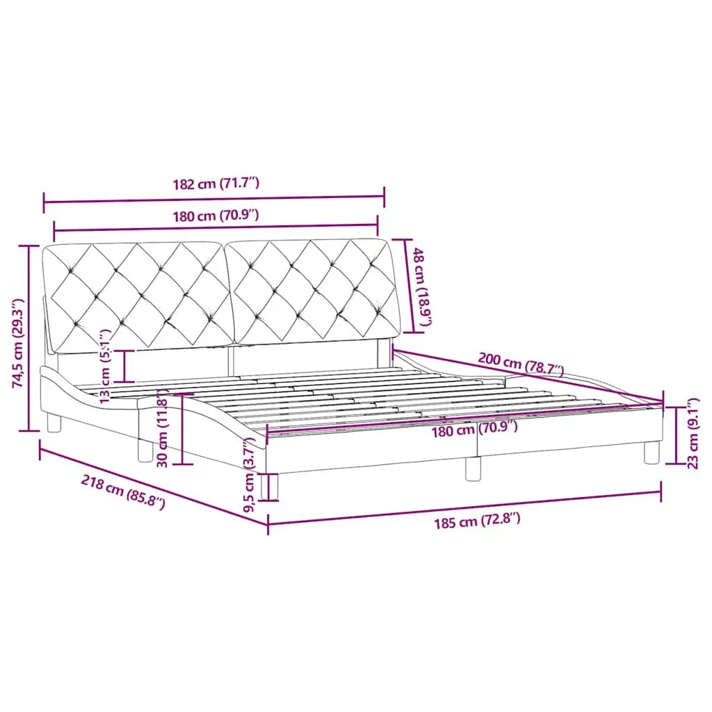 Bed Frame 180x200 cm Black Velvet Upholstered Headboard Slatted Base