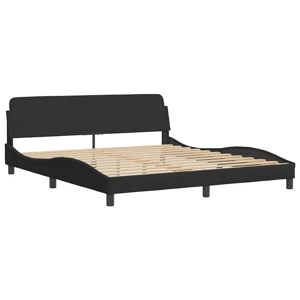 Bed Frame 180x200 cm Black Velvet Upholstered Headboard Slatted Base