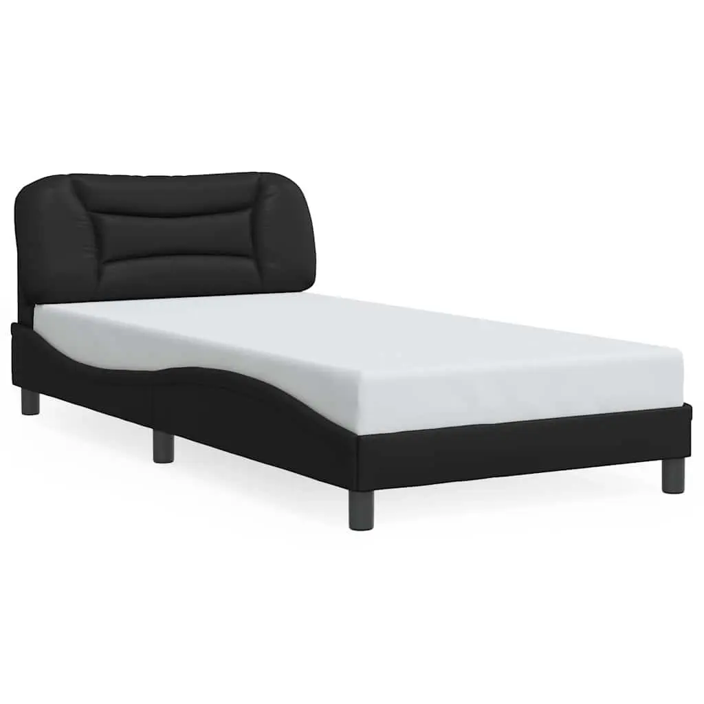 King Single Bed Frame 107x203 cm Black Faux Leather Upholstered Headboard