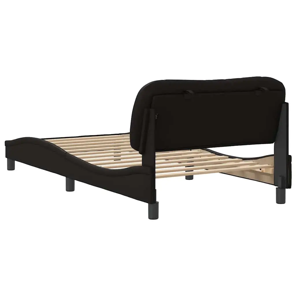King Single Bed Frame 107x203 cm Black Faux Leather Upholstered Headboard