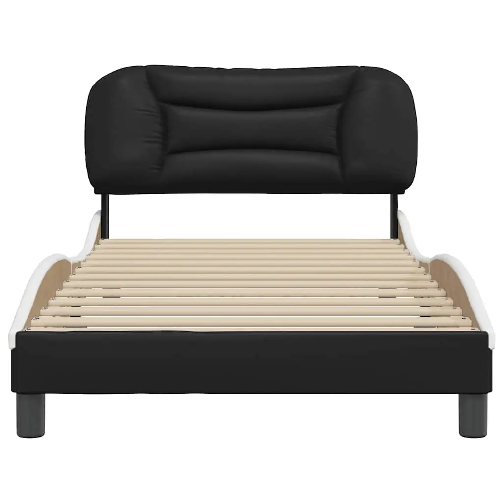 King Single Bed Frame with Headboard Faux Leather White Black 107x203cm Bedroom