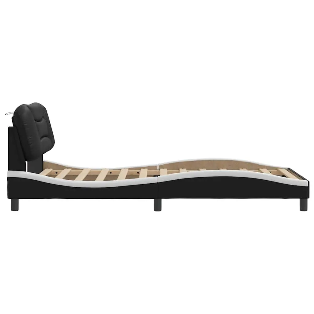 King Single Bed Frame with Headboard Faux Leather White Black 107x203cm Bedroom