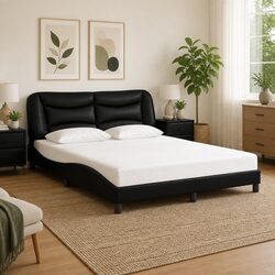 Elevate Your Bedroom with This Black Faux Leather Queen Bed Frame
