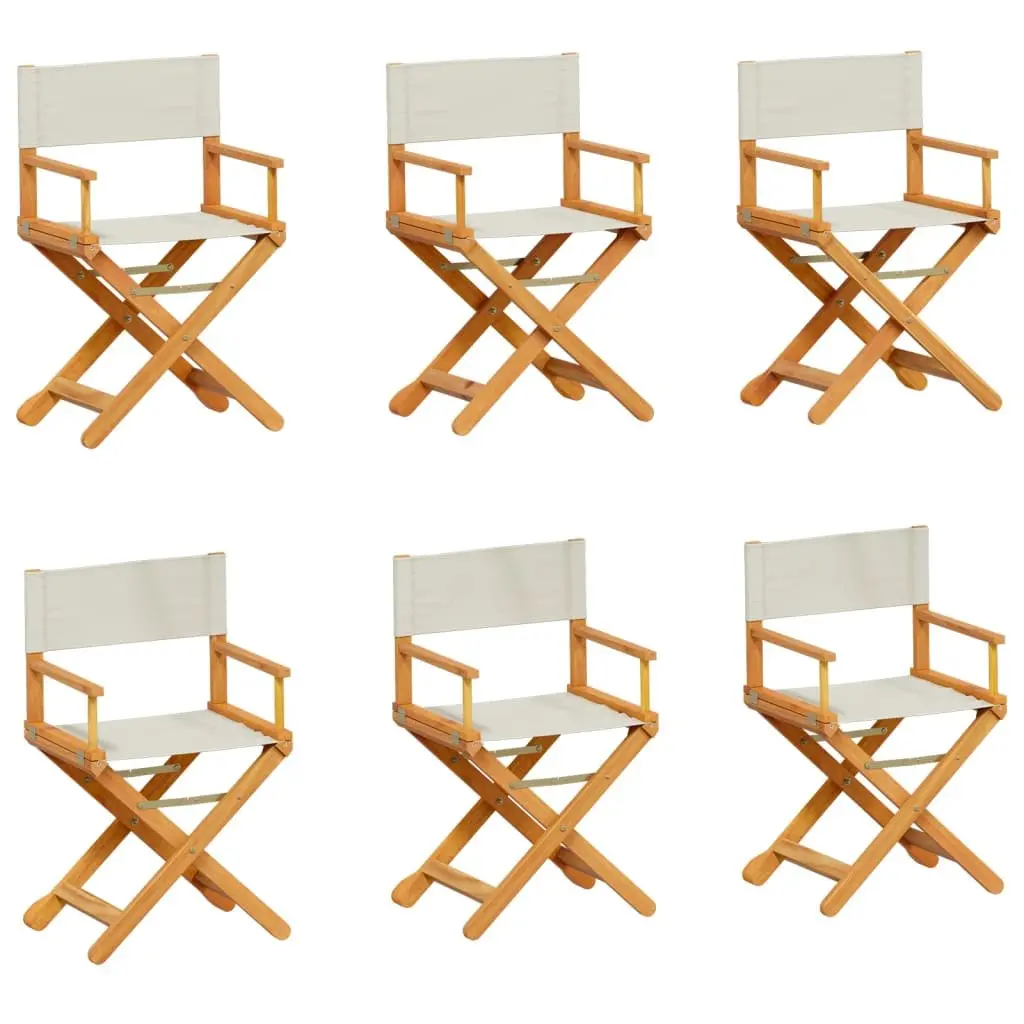 Portable Outdoor Folding Garden Chairs Cream Fabric Set of 6 Lightweight Acacia Wood Frame