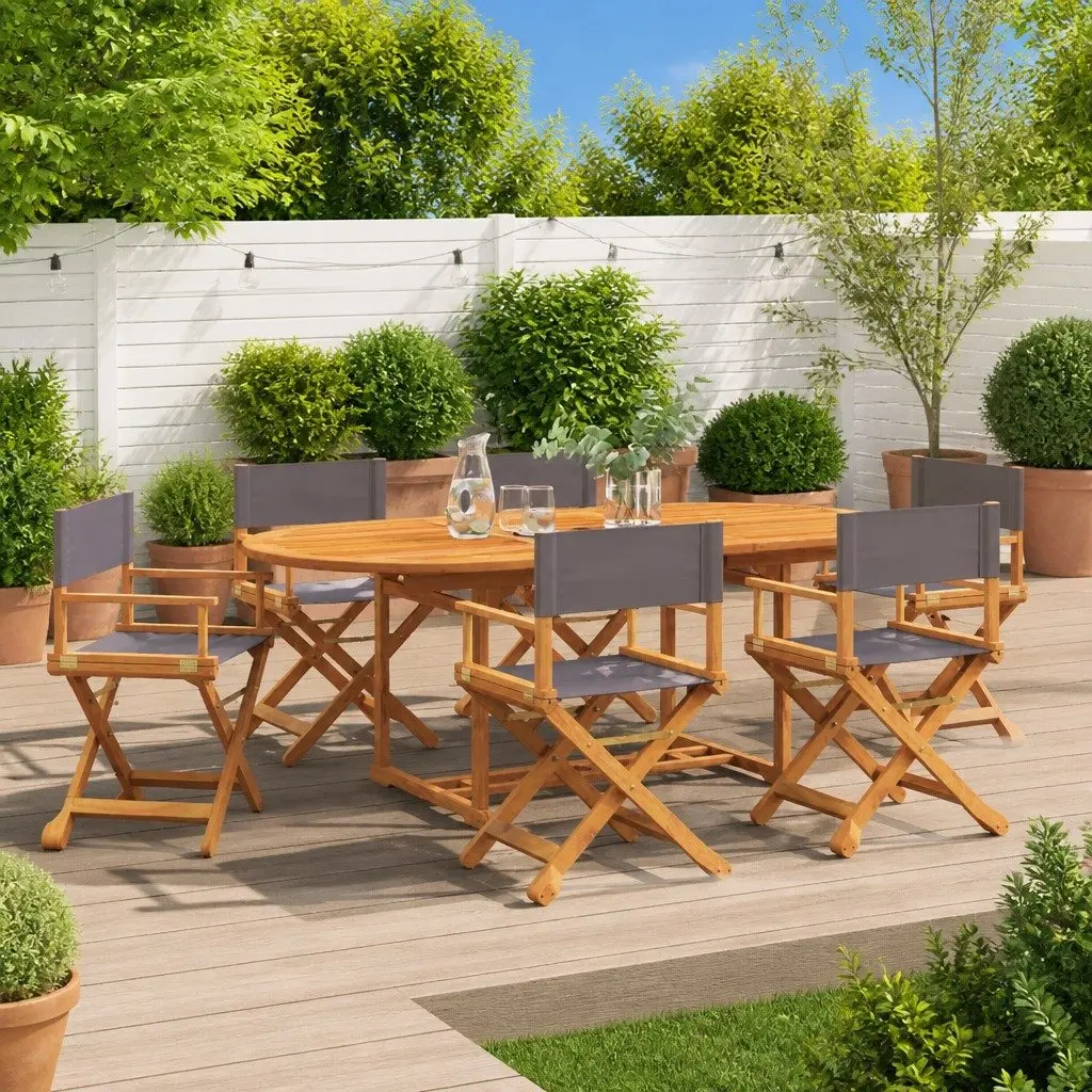Folding Garden Chairs Set 6 Pieces Grey Fabric Portable Camping Seating
