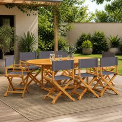 Comfortable Folding Garden Chairs Set of 8 Grey Fabric