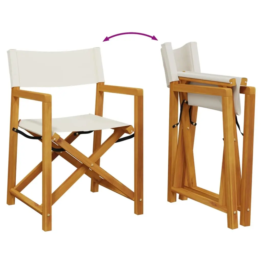 Folding Garden Chairs Outdoor Seating Set Cream Fabric Acacia Wood Frame