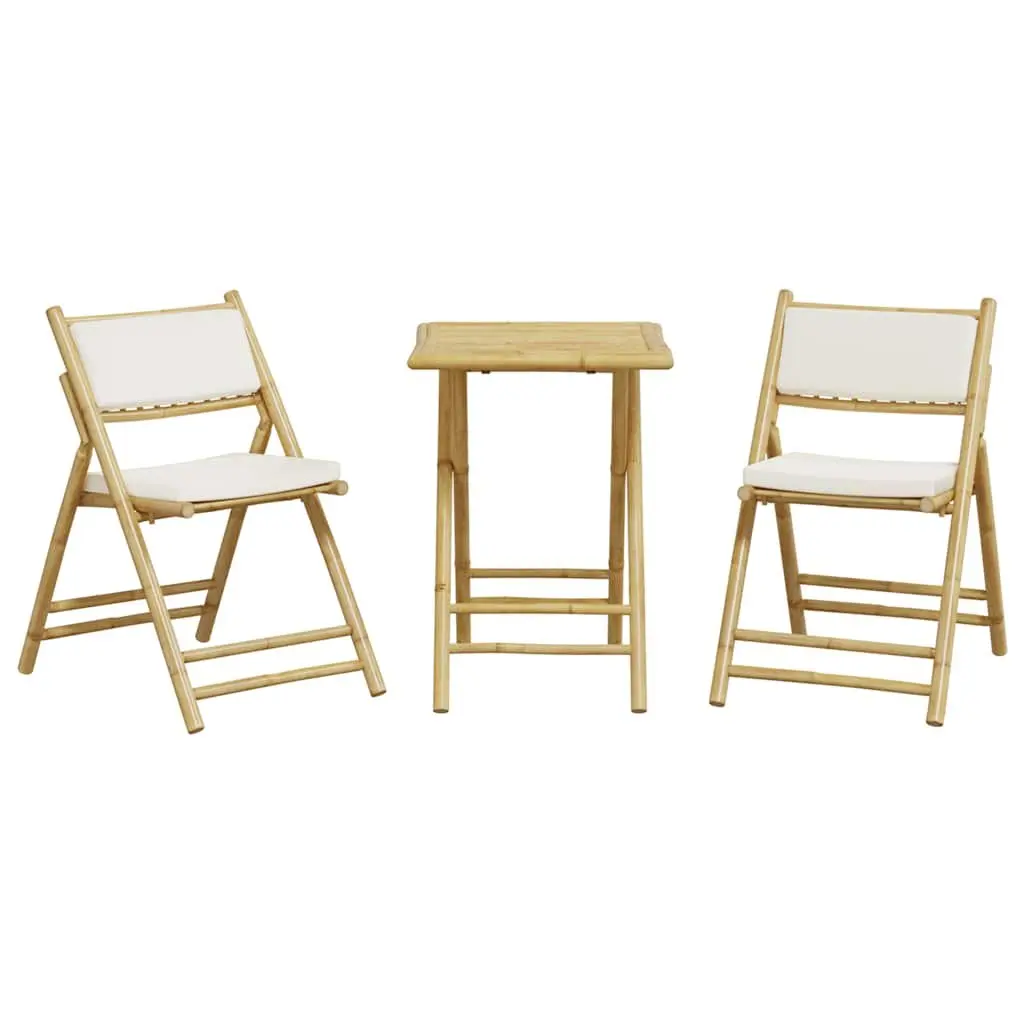 Folding Bistro Set 3 Piece Bamboo Outdoor Garden Furniture with Cushions