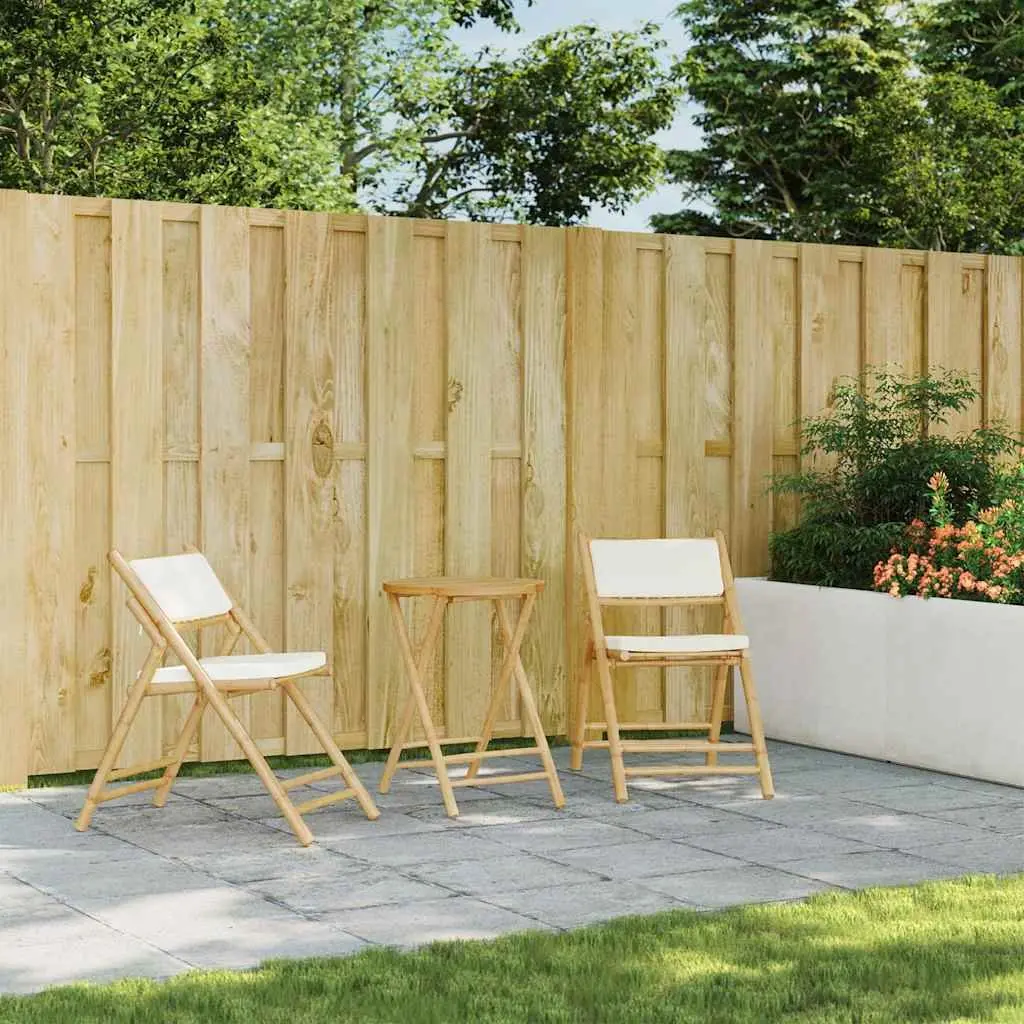3 Piece Folding Bistro Set Bamboo Frame with Thickly Padded Cushions for Garden Patio Outdoor Use