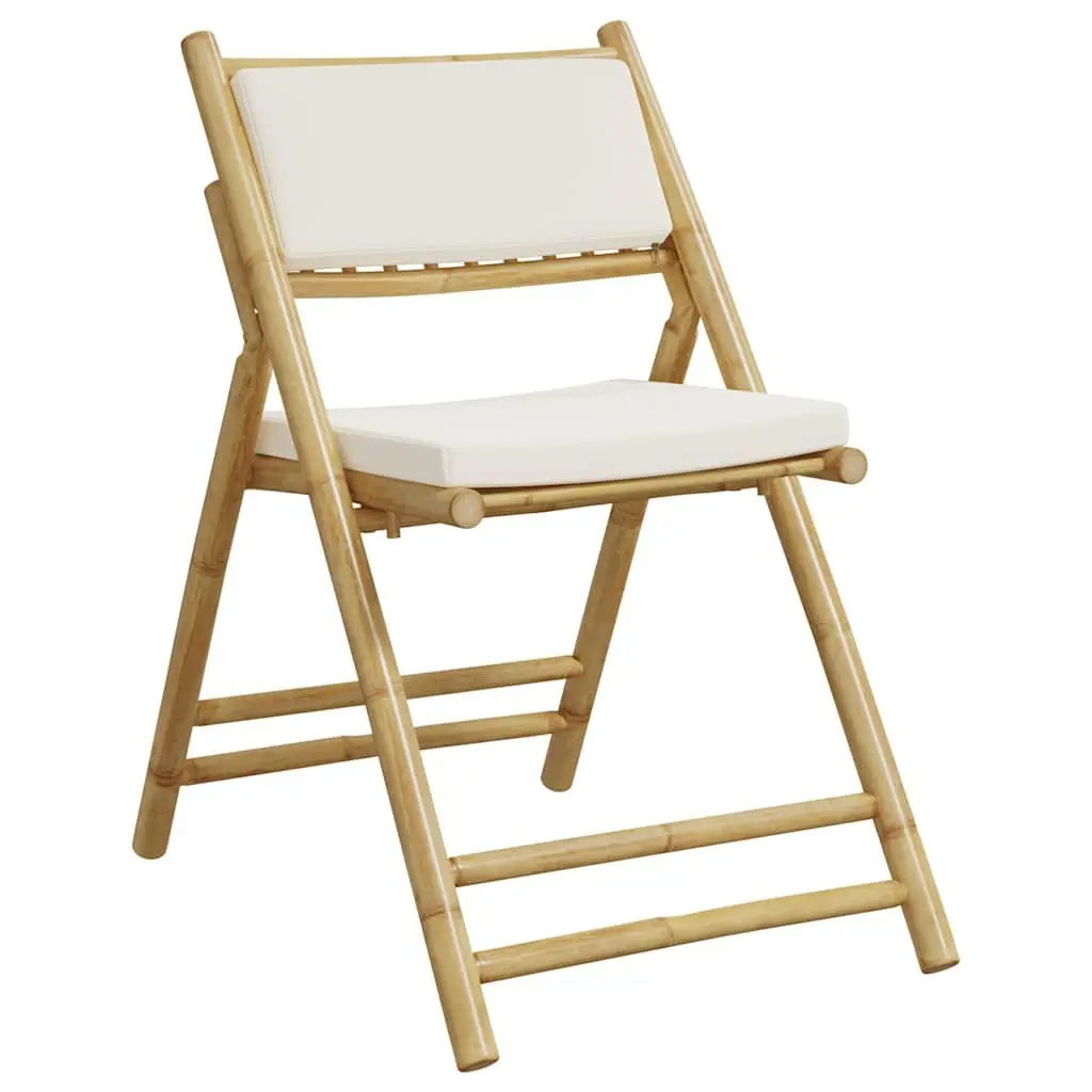 3 Piece Folding Bistro Set Bamboo Frame with Thickly Padded Cushions for Garden Patio Outdoor Use