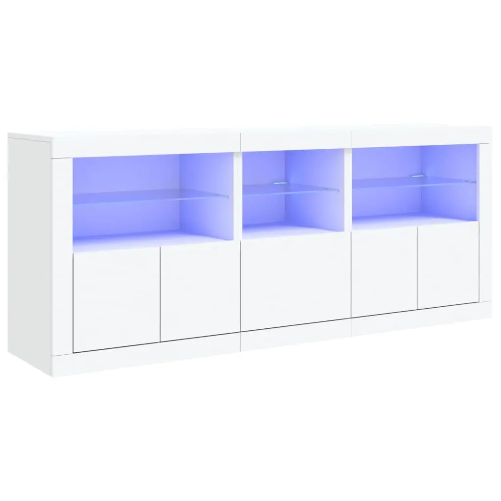 White Sideboard 162x37x67cm Modern Storage Cabinet with RGB LED Lights
