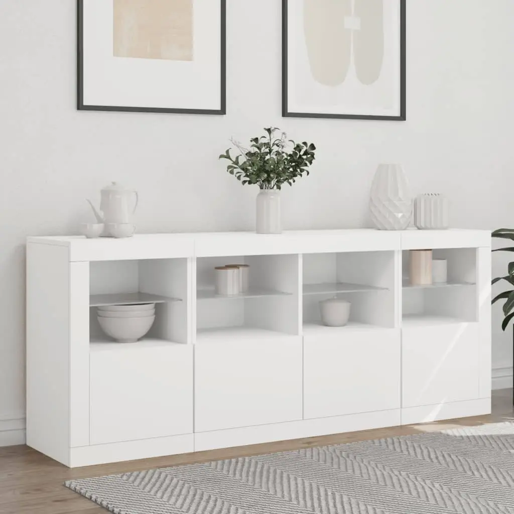 White Sideboard 163x37x67cm Modern Storage Cabinet with RGB LED Lights