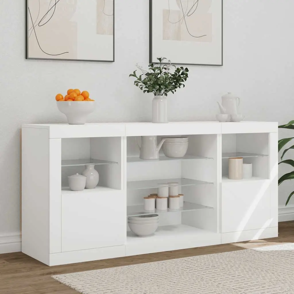White Sideboard 142.5cm Modern Storage Cabinet with RGB LED Lights