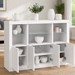 Elevate Your Space with 3-Piece White RGB LED Sideboard Set